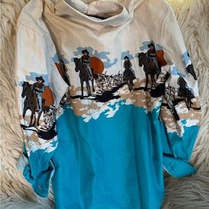 Panhandle Slim Cowboy Print Button Down Shirt - Blue and White